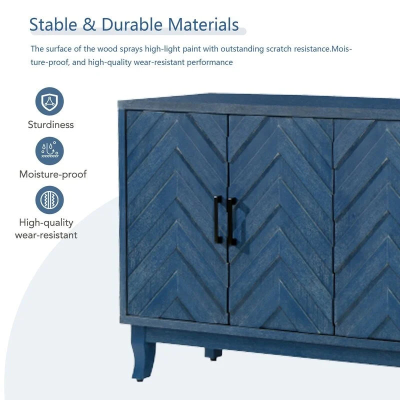 Buffet vintage 4 portes bleu marine antique / gris foncé