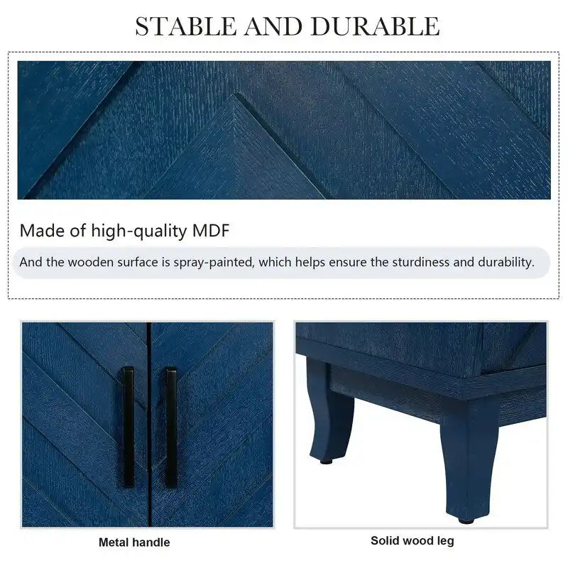 Buffet vintage 4 portes bleu marine antique / gris foncé