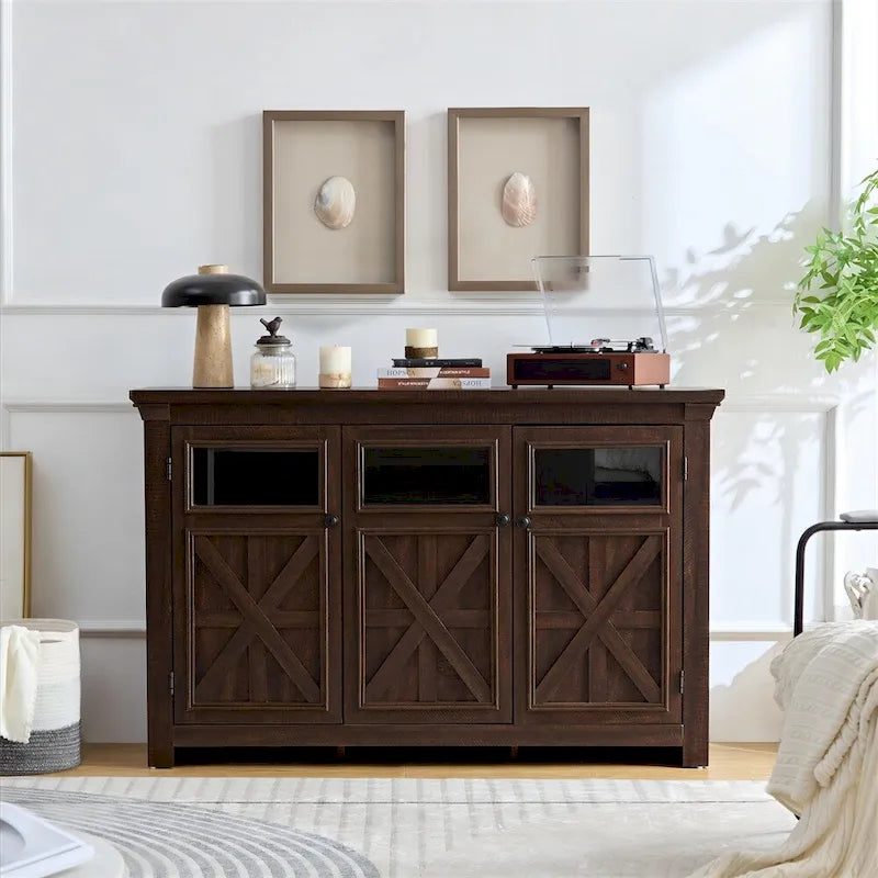 Wood Buffet Cabinet with 2 Doors and Metal Handle for Dining Room