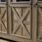 Meuble de rangement 3 portes gris/espresso avec panneaux en verre et poignées en métal
