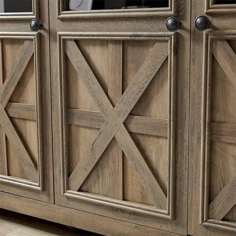 Meuble de rangement 3 portes gris/espresso avec panneaux en verre et poignées en métal