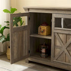 Meuble de rangement 3 portes gris/espresso avec panneaux en verre et poignées en métal