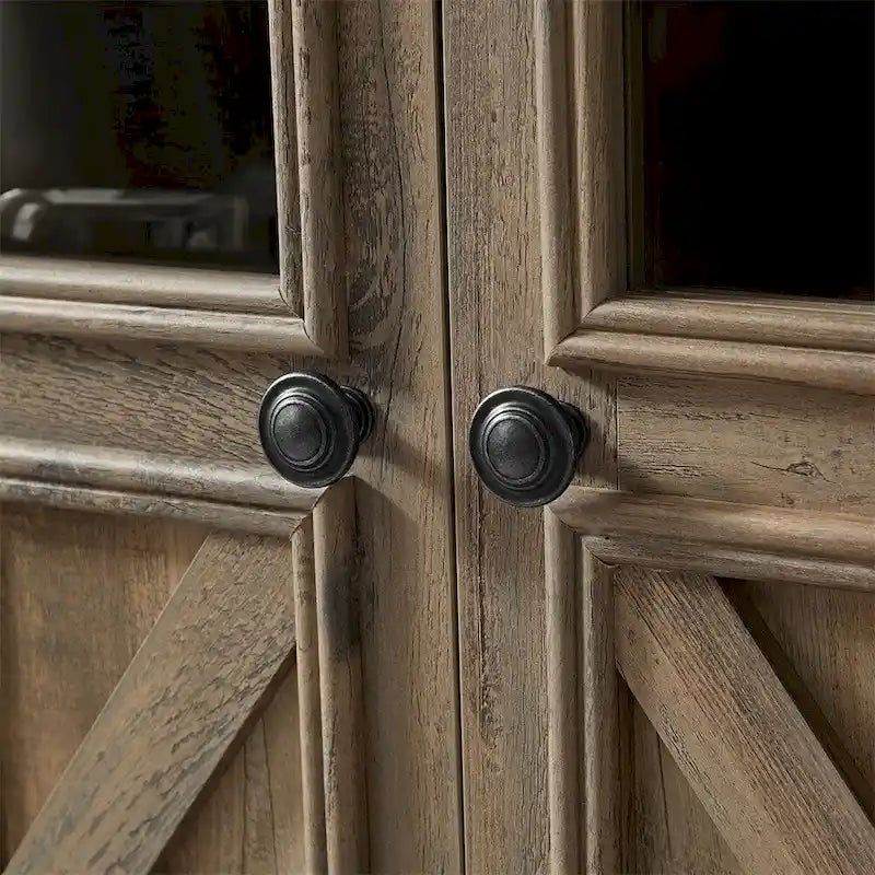 Meuble de rangement 3 portes gris/espresso avec panneaux en verre et poignées en métal