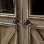 Meuble de rangement 3 portes gris/espresso avec panneaux en verre et poignées en métal