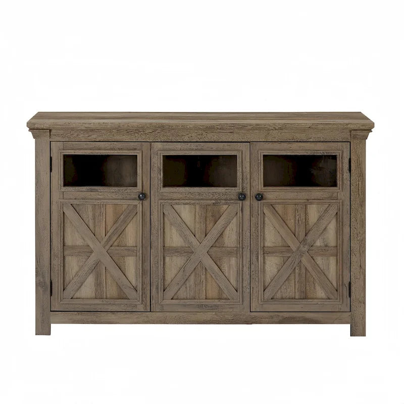 Meuble de rangement 3 portes gris/espresso avec panneaux en verre et poignées en métal