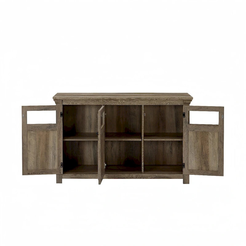 Meuble de rangement 3 portes gris/espresso avec panneaux en verre et poignées en métal