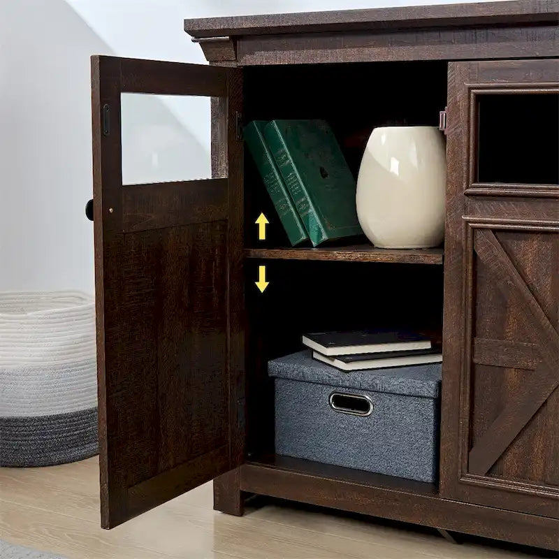 Meuble de rangement 3 portes gris/espresso avec panneaux en verre et poignées en métal