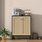 Buffet bahut en rotin 2 portes, blanc/naturel/noir