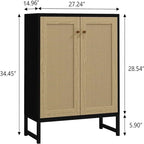Buffet bahut en rotin 2 portes, blanc/naturel/noir