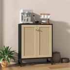 Buffet bahut en rotin 2 portes, blanc/naturel/noir