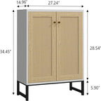 Buffet bahut en rotin 2 portes, blanc/naturel/noir