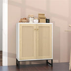 Buffet bahut en rotin 2 portes, blanc/naturel/noir