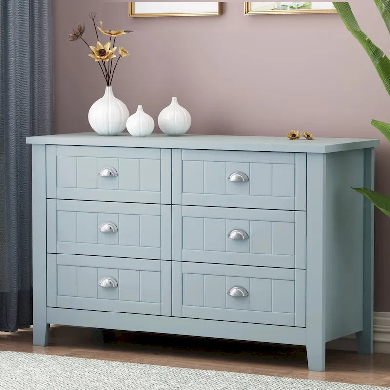 Meuble d'appoint 4 tiroirs noir et gris-bleu, poignée coquille rétro