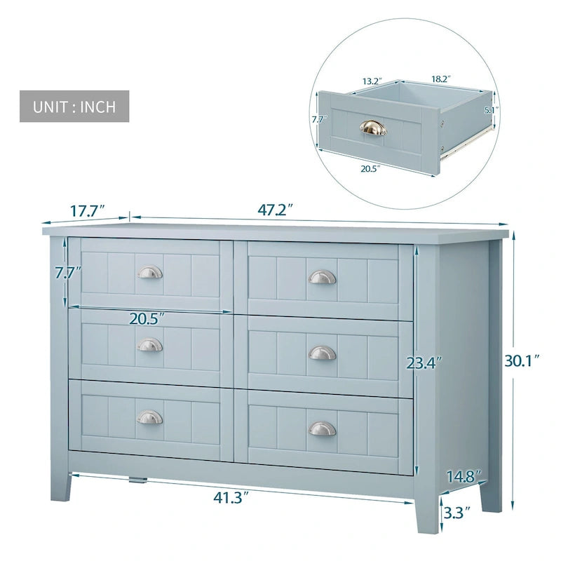 Meuble d'appoint 4 tiroirs noir et gris-bleu, poignée coquille rétro
