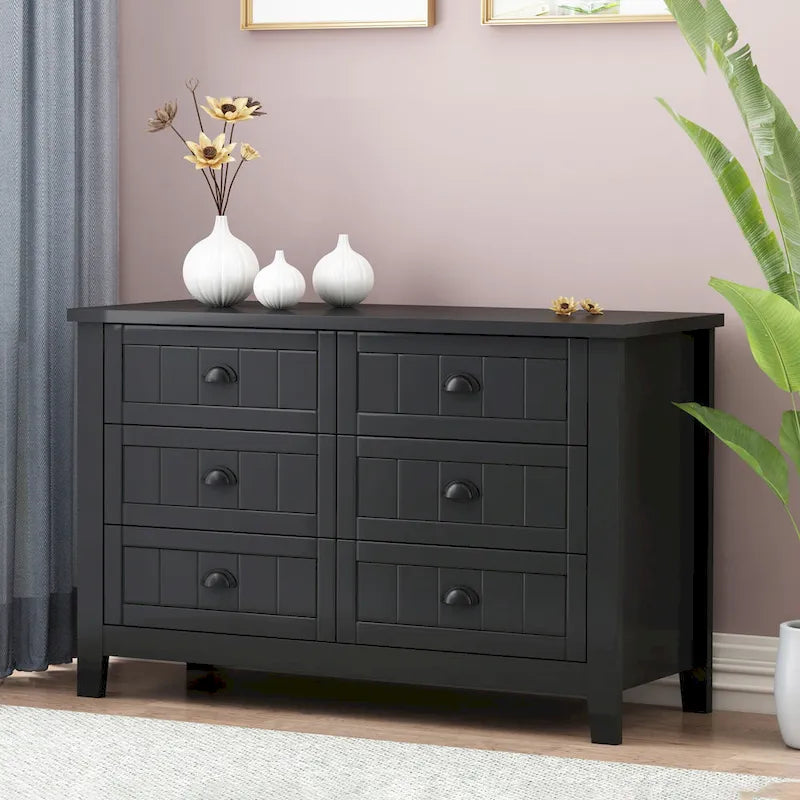 Meuble d'appoint 4 tiroirs noir et gris-bleu, poignée coquille rétro