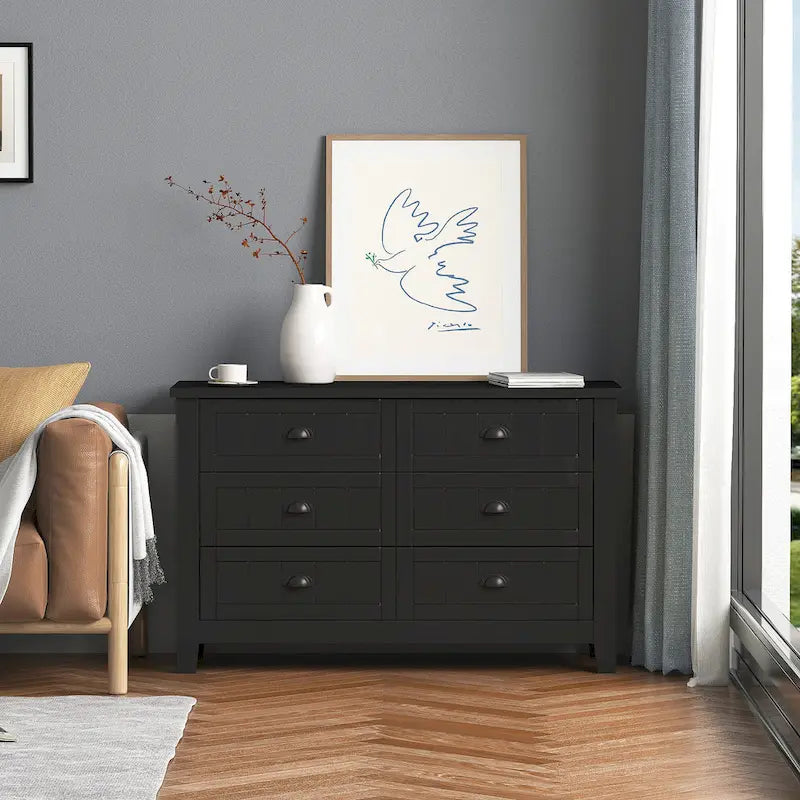 Meuble d'appoint 4 tiroirs noir et gris-bleu, poignée coquille rétro