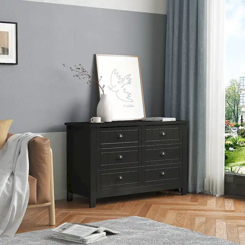 Meuble d'appoint 4 tiroirs noir et gris-bleu, poignée coquille rétro