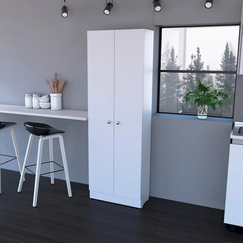 Armoire de rangement haute gris clair à 2 portes et 5 étagères – Simple