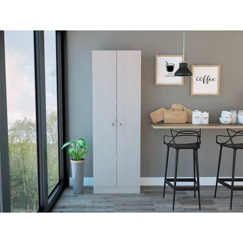 Armoire de rangement haute gris clair à 2 portes et 5 étagères – Simple