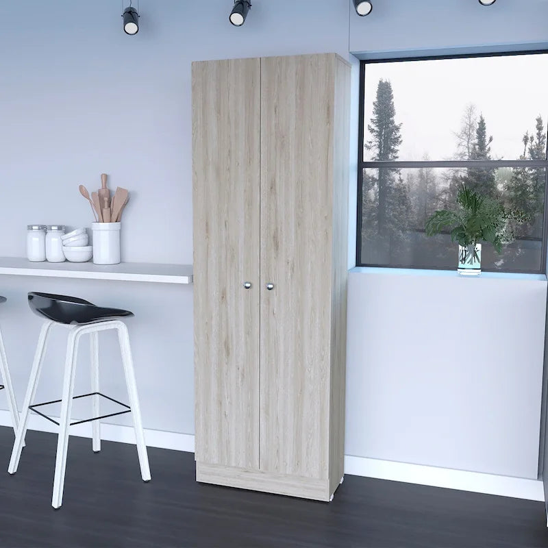 Armoire de rangement haute gris clair à 2 portes et 5 étagères – Simple