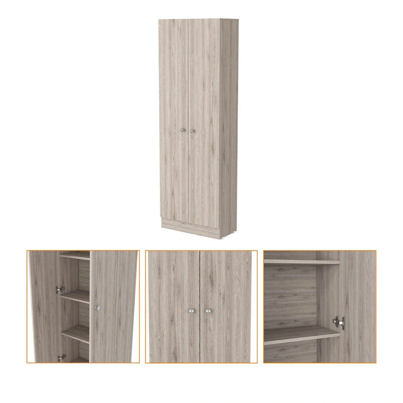 Armoire de rangement haute gris clair à 2 portes et 5 étagères – Simple