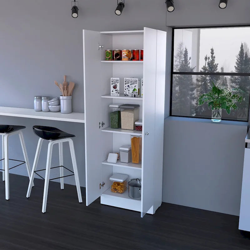Armoire de rangement haute gris clair à 2 portes et 5 étagères – Simple