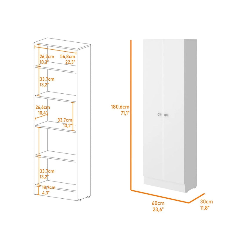 Armoire de rangement haute gris clair à 2 portes et 5 étagères – Simple