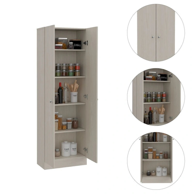 Armoire de rangement haute gris clair à 2 portes et 5 étagères – Simple