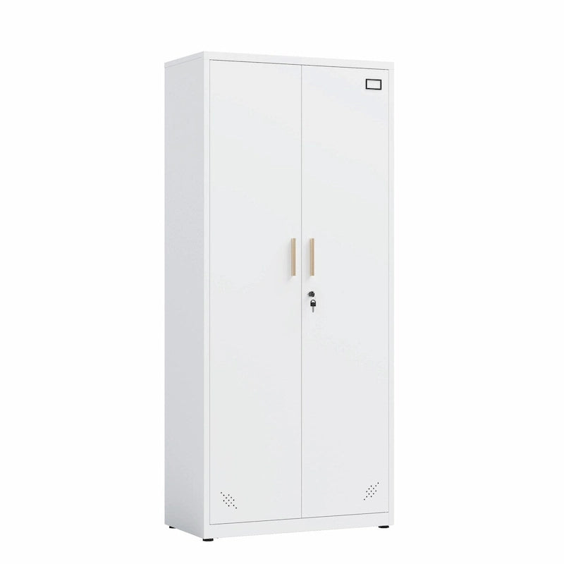 Armoire de rangement métallique blanche à 2 portes avec 4 étagères réglables, usage individuel