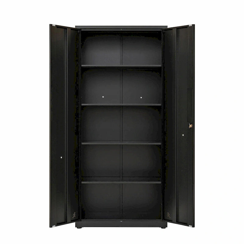 Armoire de rangement métallique blanche à 2 portes avec 4 étagères réglables, usage individuel