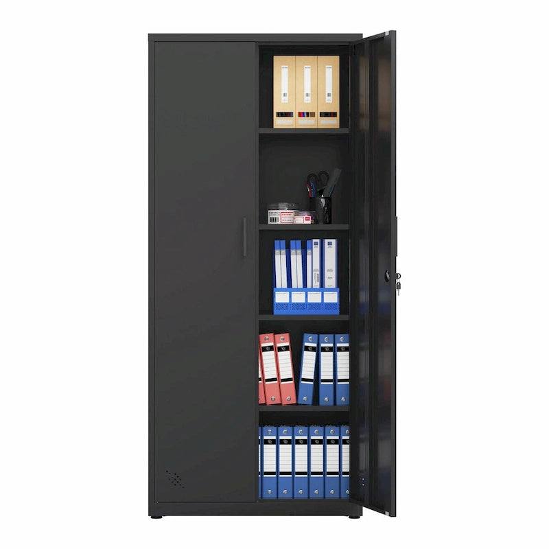 Armoire de rangement métallique blanche à 2 portes avec 4 étagères réglables, usage individuel