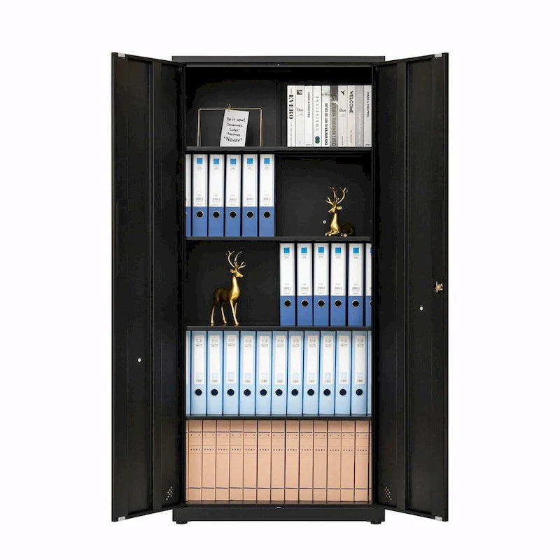 Armoire de rangement métallique blanche à 2 portes avec 4 étagères réglables, usage individuel