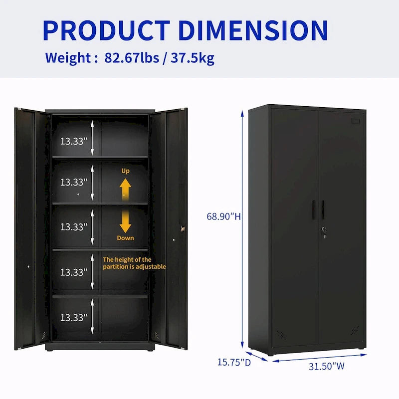 Armoire de rangement métallique blanche à 2 portes avec 4 étagères réglables, usage individuel