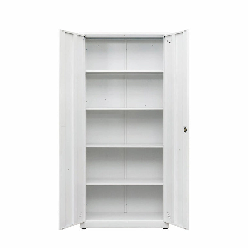 Armoire de rangement métallique blanche à 2 portes avec 4 étagères réglables, usage individuel