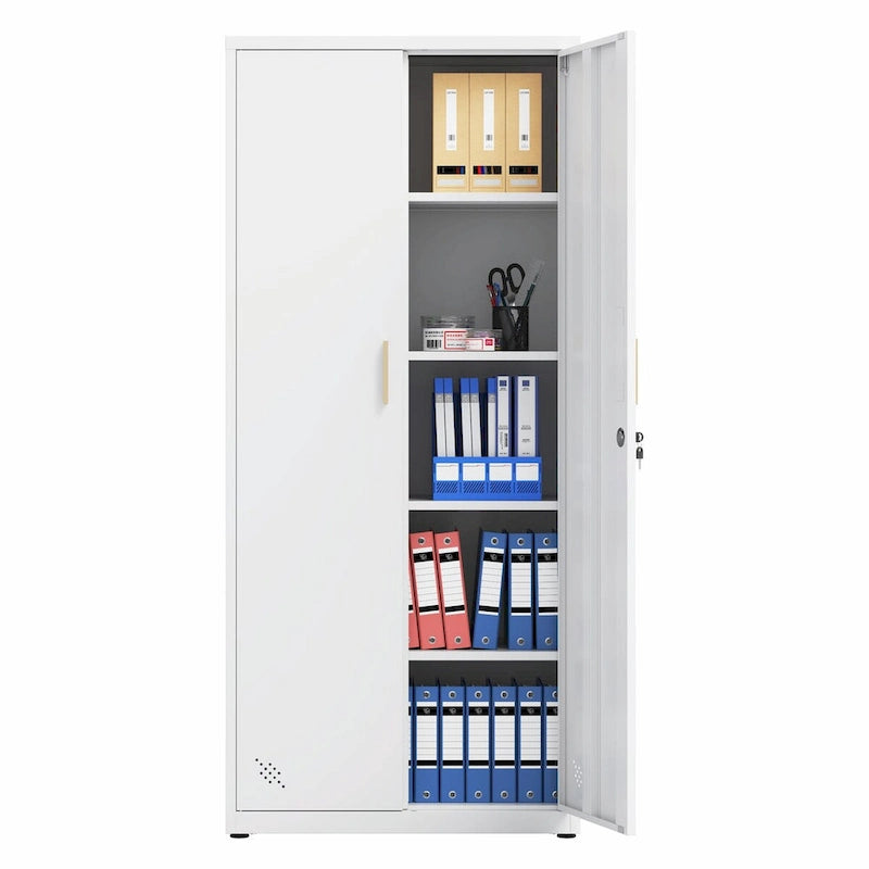 Armoire de rangement métallique blanche à 2 portes avec 4 étagères réglables, usage individuel