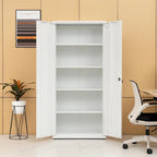 Armoire de rangement métallique blanche à 2 portes avec 4 étagères réglables, usage individuel