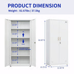 Armoire de rangement métallique blanche à 2 portes avec 4 étagères réglables, usage individuel