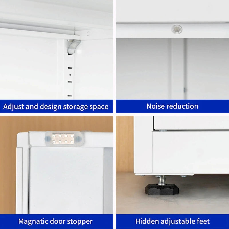 Armoire de rangement métallique blanche à 2 portes avec 4 étagères réglables, usage individuel