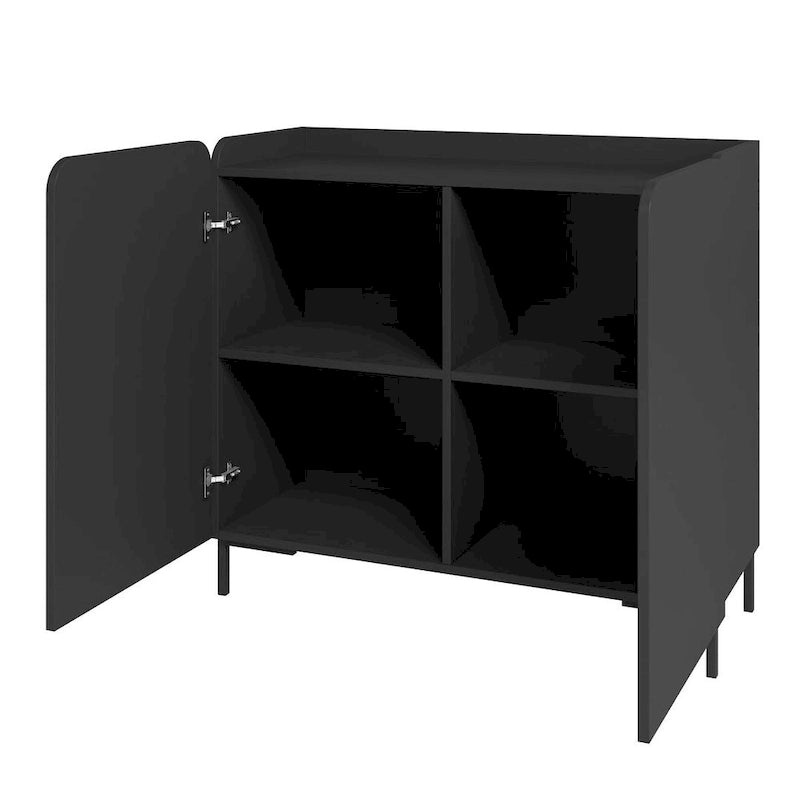 Meuble d'appoint moderne du milieu du siècle à 2 portes, blanc/noir
