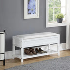 Banc de rangement en similicuir blanc avec étagère à chaussures, simple