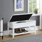 Banc de rangement en similicuir blanc avec étagère à chaussures, simple