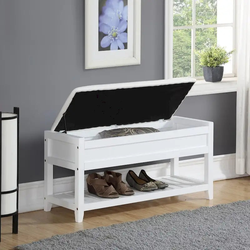 Banc de rangement en similicuir blanc avec étagère à chaussures, simple