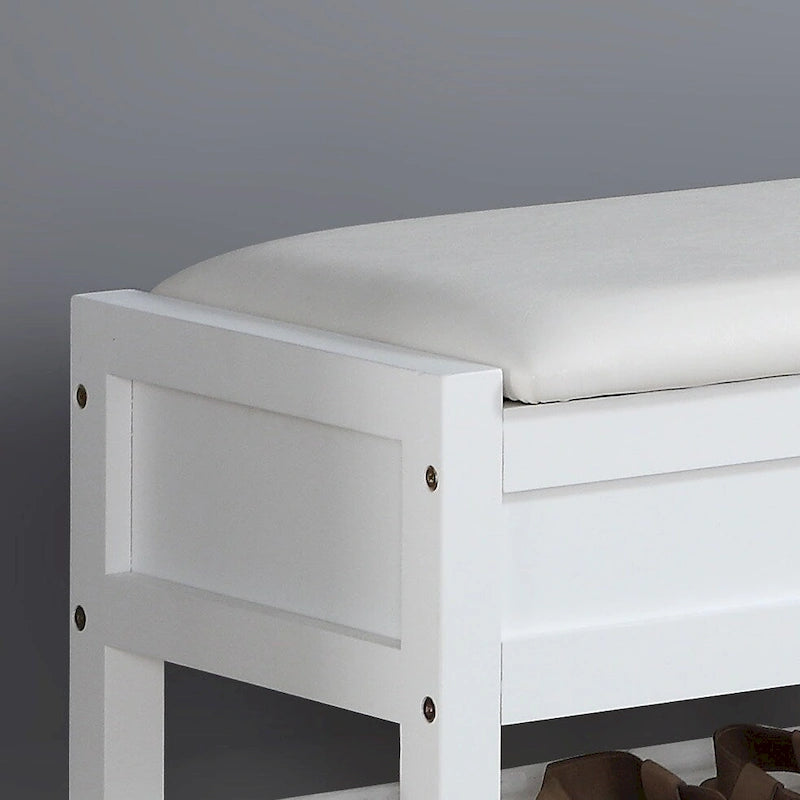 Banc de rangement en similicuir blanc avec étagère à chaussures, simple