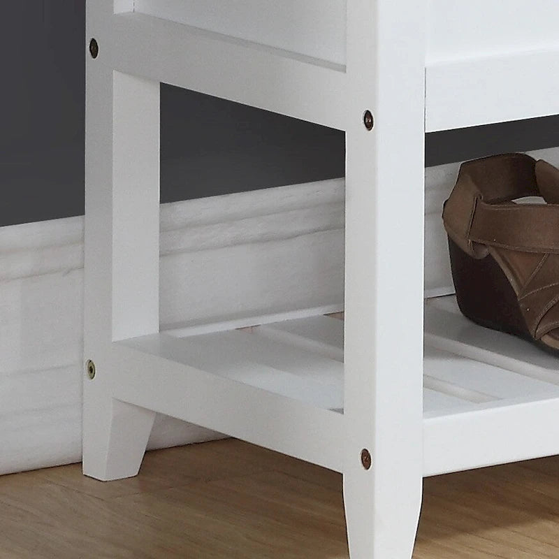 Banc de rangement en similicuir blanc avec étagère à chaussures, simple