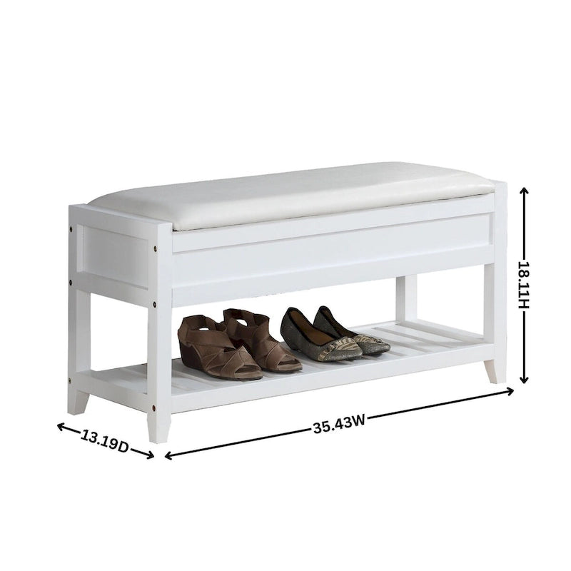 Banc de rangement en similicuir blanc avec étagère à chaussures, simple