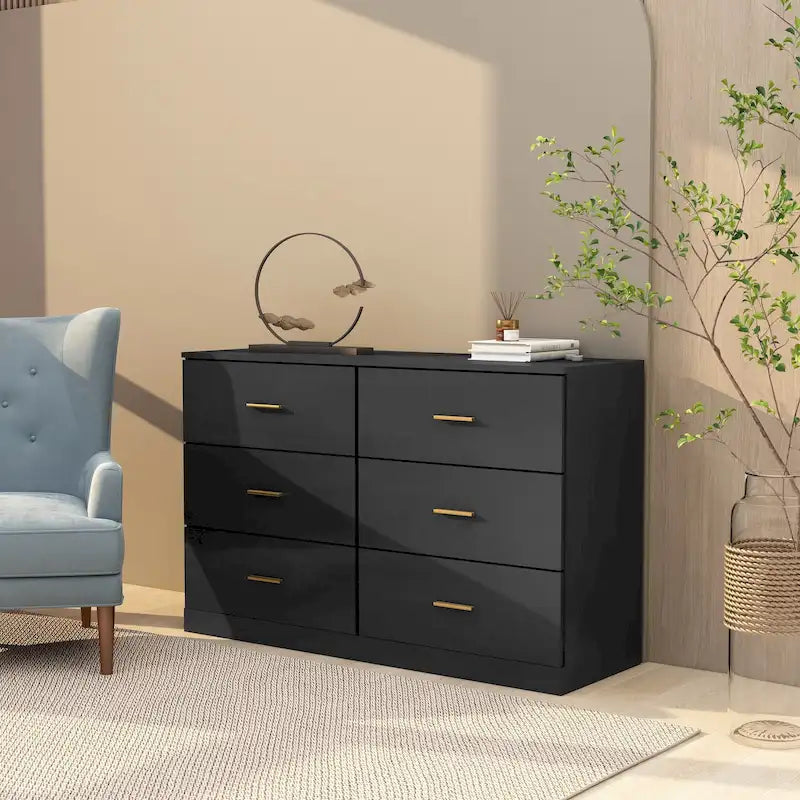 Commode noire 2 colonnes 6 tiroirs pour 1 personne