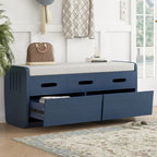 Banc de rangement rustique en bois naturel et bleu marine, 2 tiroirs, 1 à 2 places