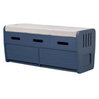 Banc de rangement rustique en bois naturel et bleu marine, 2 tiroirs, 1 à 2 places