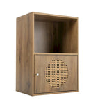 Meuble de rangement bohème naturel à 2 sections avec porte en rotin, 1 personne