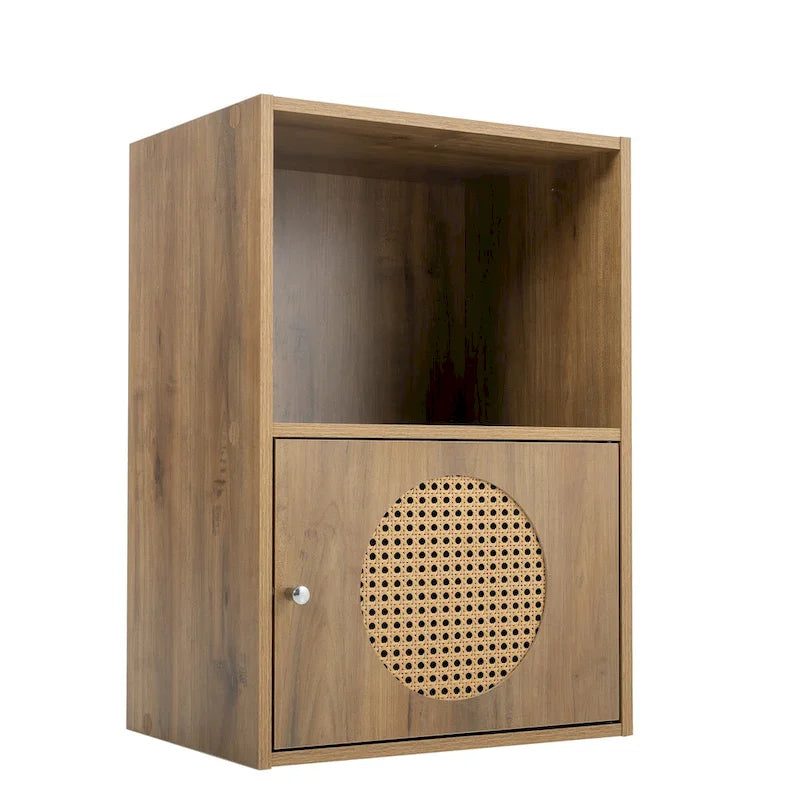 Meuble de rangement bohème naturel à 2 sections avec porte en rotin, 1 personne